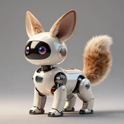 studio photo of a futuristic pet robot, kindchenschema, huge ears, huge tail, by artgerm and greg rutkowski and marc newson and zaha hadid, behance lemanoosh, alphonse mucha, otter ( ( fennec ) ) pudu mix, side view, volumetric light, detailed, octane render - t