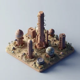 isometric view of a colony on a strange planet, photorealistic raytracing