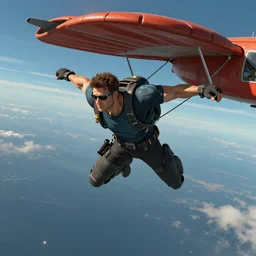 Gordon Freeman of Half-Life 2 jumping out of a plane, digital art, 4K