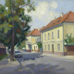 an edward hopper style painting of a ( ( ( ( ( ( ( ( miskolc, a city in northeastern hungary ) ) ) ) ) ) ) ), late - summer, august of 1 9 4 8