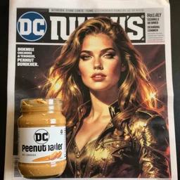 jar of peanut butter as the hero on the front page of a comic book dc realistic