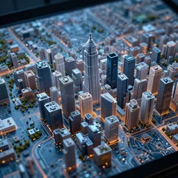 A microscopic city on the surface of a computer screen coherent artwork style of Pi-Slices