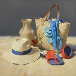 still life of beach items, by masato saito, airbrush, hyper detailed, studio setup, 4 k