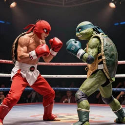 satan having a boxing match against a teenage mutant ninja turtle, 8 k