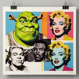 a pop art drawing of shrek by andy warhol and roy lichtenstein, 4 k, trending on artstation, detailed, film still