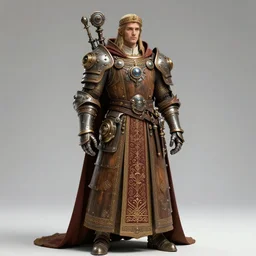 beautiful calm bright overdetailed hyper-maximalist ai generated fullbody fantasy character illustration of a medieval timetraveller highpriest in ornated wooden armor and decorated sacred outfit and heavily equipped with steampunk cyberwares. rendered by machine.delusions. inspired by: @machine.delusions on instagram. Slightly reminds to ghibli studio style. Fullbody portrait uncut centered cinematic, dramatic pose. Unreal engine. Realistic render. Photorealistic.