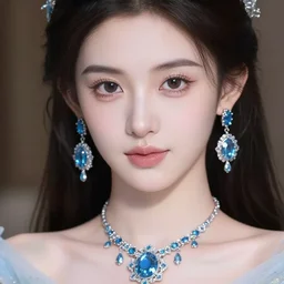 portrait of pretty princess with perfect skin, glowing, ornate and intricate blue jewelry, jaw dropping beauty, glowing background lighting, white accent lighting, hyper detailed, 4 k octane render