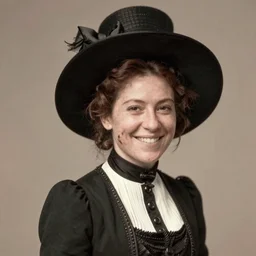 mid 1 9 th century, thirtysomethins years old, mischievous!!, smirking cate blanchett with termed kyphosis as an austro - hungarian woman ( with wart, messy bun, brown hair, huge black bonnet ), daguerreotype by emil rabending