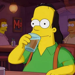 close up sci - fi lenny leonard simpsons, balding man with long hair wearing green shirt and suspenders, drinking at moes tavern, centered, digital painting, smooth, sharp focus, illustration, artgerm, tomasz alen kopera, peter mohrbacher, donato giancola, joseph christian leyendecker, wlop, frank frazetta