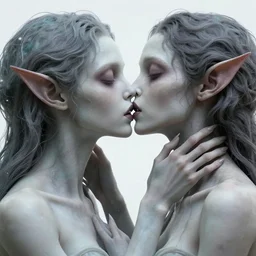 two adorable, intertwined, Eldritch, women abominations of unimaginable horror kissing each other close-up by Alex Grey and H.R. Giger, speculative evolution, horror manga, psychedelic illustration, sticker illustration