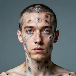 a man with eyes all over his body, digital art