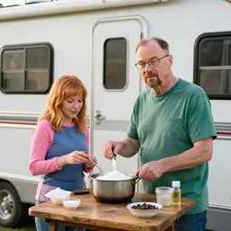 walter white and jessie pinkman cooking meth in their rv,