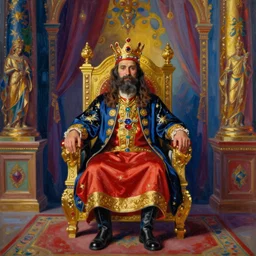 “oil painting of a colorful throne room for a jewel king by Henri Mauperché, Vilhelm Hammershøi, and Jacques-Louis David”