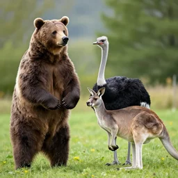 bears, ostriches, and kangaroos competing in the Tour de France, sports photography