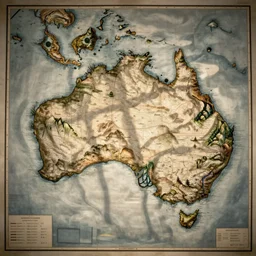 cartography map of australia. 1400s old sea map. faraway islands.