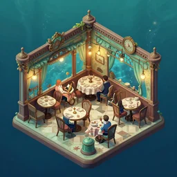 isometric vintage restaurant victorian underwater