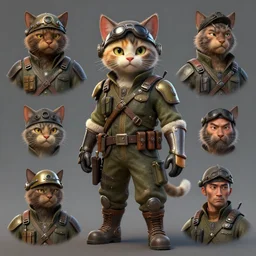 a dieselpunk character portrait of an anthropomorphic cat soldier, by stephen gammell, by jack gaughan, by george ault, by victo ngai, 3 d render, cgsociety, artstation