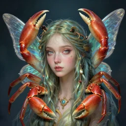 portrait of a crab fairy, art by josephine wall, intricately detailed, highly detailed, fantasy, whimsical, trending on artstation