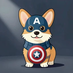 corgi dressed as captain america, comic, vector art