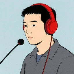 rackham the red with headphones and microphone, in the style of moebius
