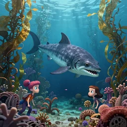 a colony of living bioweapons that have made their home in a Lisa frank underwater coral forest on the ocean floor and are hunting down a nearly extinct liopleurodon trying to hide in a nearby kelp forest