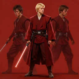 a young blonde male jedi with short hair looking away at a threat full body shot concept art by Doug Chiang cinematic concept art, realistic painting, high definition, digital art, matte painting, symmetrical, very detailed, realistic, dramatic lighting, cinematic, establishing shot, extremely high detail, photo realistic, cinematic lighting, post processed, concept art, artstation, matte painting, red color scheme