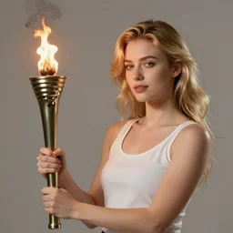 beautiful blonde woman carrying a flaming torch