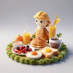 a whimsical futuristic food made out of ingredients from english breakfast, in studio photography