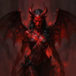artwork of a demon, red and black color scheme, digital painting, dramatic light