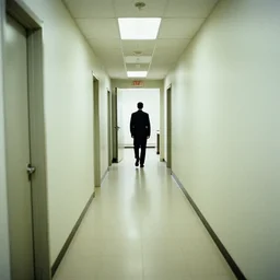 a creepy office hallway. a figure at the end of a hallway. craiglist photo. 2 0 0 4