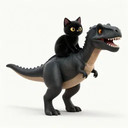 black cat riding a t rex