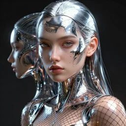 dream girl, 8 k uhd, unreal engine, reflected chrome, octane render in the artstyle of greg rutkowski peter mohrbacher, unreal engine 5, highly detailed face, true anatomy!, extremely detailed!, fishnets, dystopian, details visible, octane render