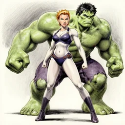 most strongest pose, scarlett johansson as baki with perfect symmetrical anatomical proportions, juggernaut, the hulk, afro samurai animes style, by greg rutkowski, pencil and ink, dramatic lighting, full body profile pose
