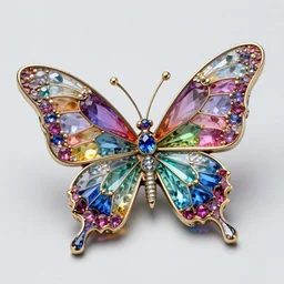 colorful, detailed jewel figurine depicting a stylized glass butterfly, made by faberge. macro photography.
