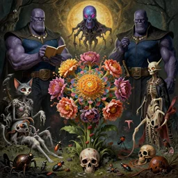 the platonic ideal of flowers, rotting, insects and praying of cletus kasady carnage thanos davinci dementor wild hunt chtulu mandelbulb felix the cat doctor manhattan bioshock, caustic, ego death, decay, dmt, psilocybin, concept art by randy vargas and greg rutkowski and zdzisław beksinski