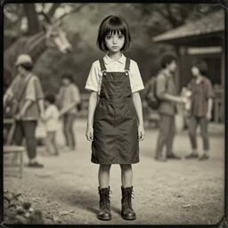 a daguerrotype 3 d render full body daguerrotype portrait of a zoo keeper girl, finely detailed features, at a busy zoo, gapmoe yandere grimdark, trending on pixiv fanbox, painted by greg rutkowski makoto shinkai takashi takeuchi studio ghibli, akihiko yoshida, pixar 3 d, renderman