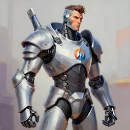 greg manchess portrait painting of fully armored bionic the foundation aka dwayne the rock from fortnite as overwatch character, medium shot, asymmetrical, profile picture, organic painting, sunny day, matte painting, bold shapes, hard edges, street art, trending on artstation, by huang guangjian, gil elvgren, ruan jia, greg rutkowski, gaston bussiere