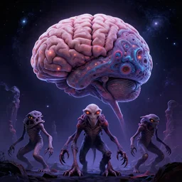 cosmic lovecraft giger fractal brain + creature + fantasy portrait, pixar style, by tristan eaton stanley artgerm and tom bagshaw.