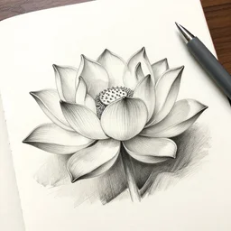 beautiful aesthetic inspirational professional digital pen sketch of a lotus, ultra detailed, fine details, trending on artstation, high quality paper