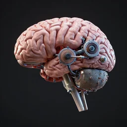 octane render of a human brain connected to a machine by h.r. giger and seb mckinnon