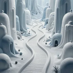 an epic elite mysterious whimsical masterpiece fantasy matte painting of an impossible path winding through arctic dream worlds with surreal architecture designed by heironymous bosch, structures inspired by heironymous bosch's garden of earthly delights, surreal ice interiors by cyril rolando and cyril rolando and asher durand and natalie shau, insanely detailed and intricate, sharp focus, complex