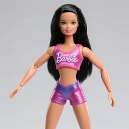super muscular barbie, black hair, bodybuilder contest, soft light photography