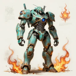 character concept sheet of a cyborg mech robot. by ( rembrandt painting ( 1 0 0 ) ( fractal flame ) ), highly detailded, turquoise rust
