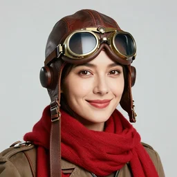 medium shot of friendly woman wearing old leather aviator helmet and steampunk goggles and scarf, red tones, detailed drawing, smooth and sharp black outlines, flat inked colors, scratched shadow, moebius, jean giraud, frank miller