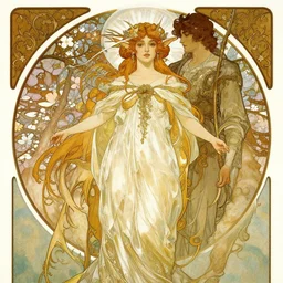 an elf princess by Alphonse Mucha and edgar maxence