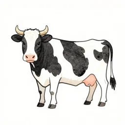 cow, minimalistic, anime style, watercolor