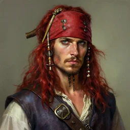 portrait of a young ruggedly handsome but easygoing pirate, male, masculine, upper body, red hair, long hair, d & d, fantasy, intricate, elegant, highly detailed, digital painting, artstation, concept art, matte, sharp focus, illustration, art by artgerm and greg rutkowski and alphonse mucha