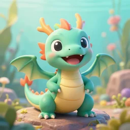 very happy small aquatic dragon smiling with joy