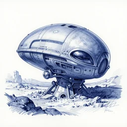 blue pen sketch of a alien Time machine by Craig Mullins and Jason Edmiston