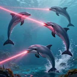dolphins shooting lasers, fantasy, detailed, high quality, artstation